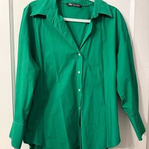 Zara Emerald Green Button-Up Blouse